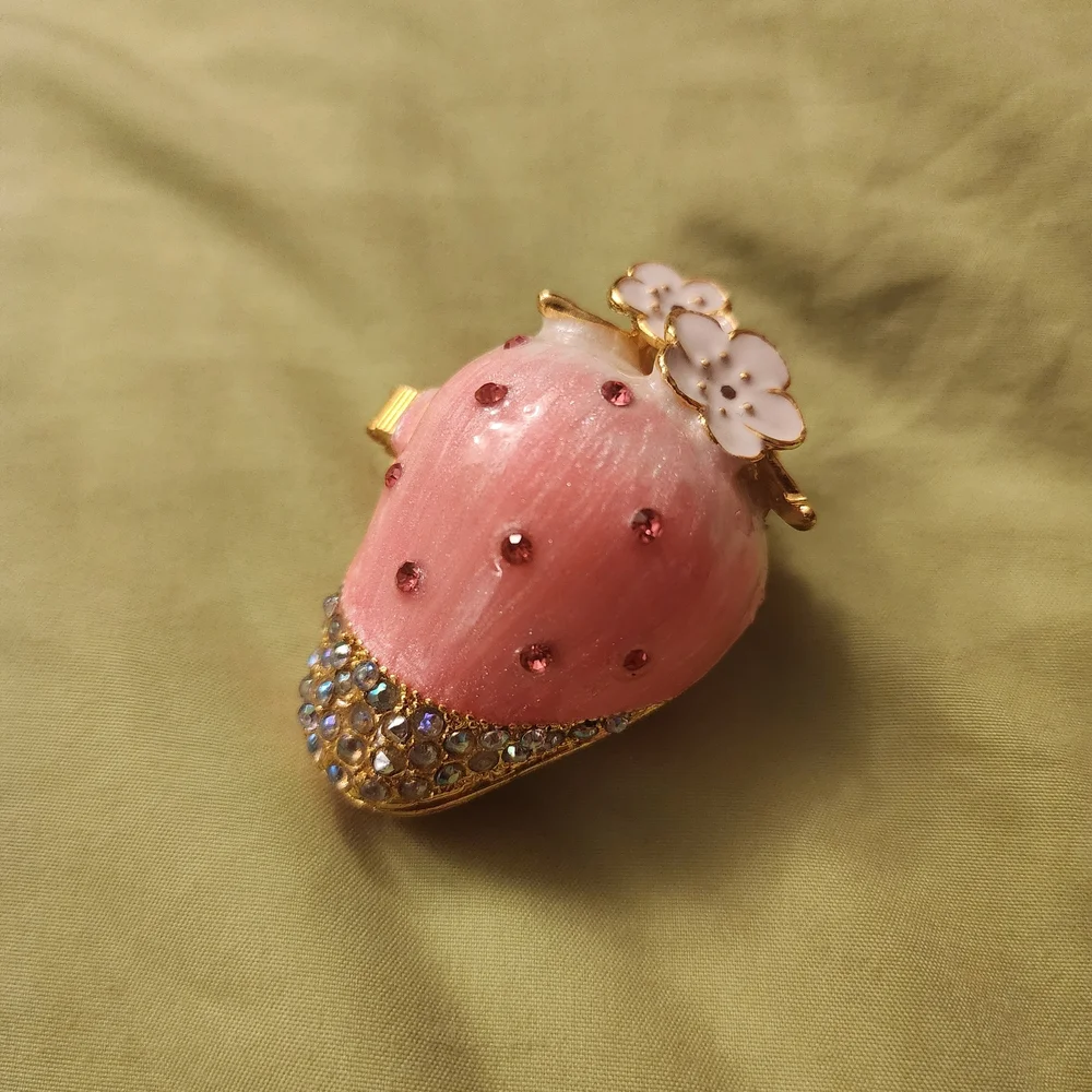 Pink Strawberry Trinket Jewelry Box Proposal Ring Box Rhinestone Enamel